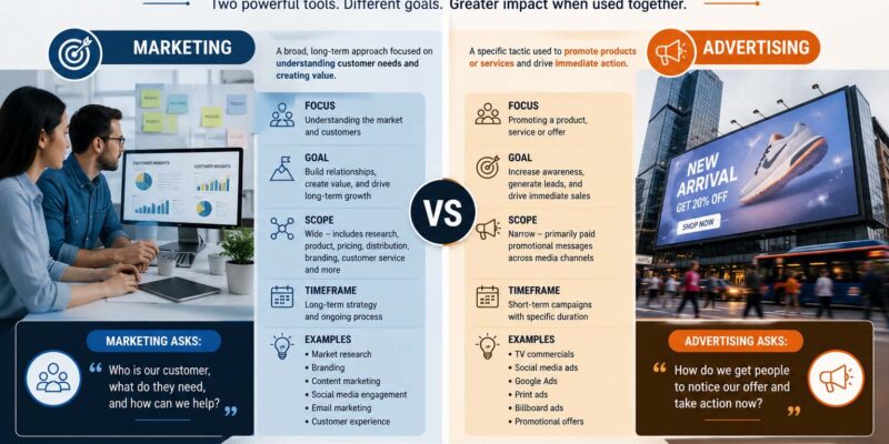 difference between marketing and advertising